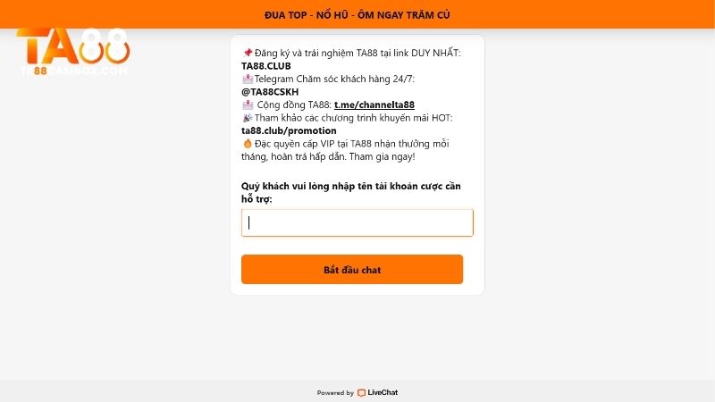 Cách khiếu nại tại TA88 thông qua live chat