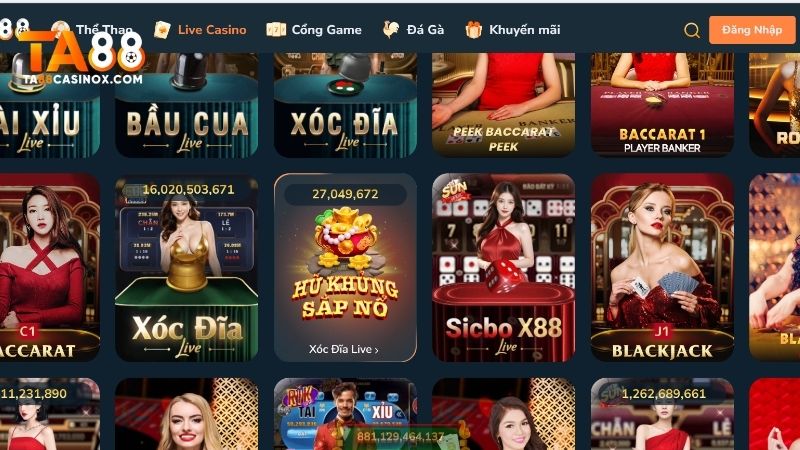 Sảnh Live Casino TA88 tự hào sở hữu rất nhiều ưu điểm nổi bật